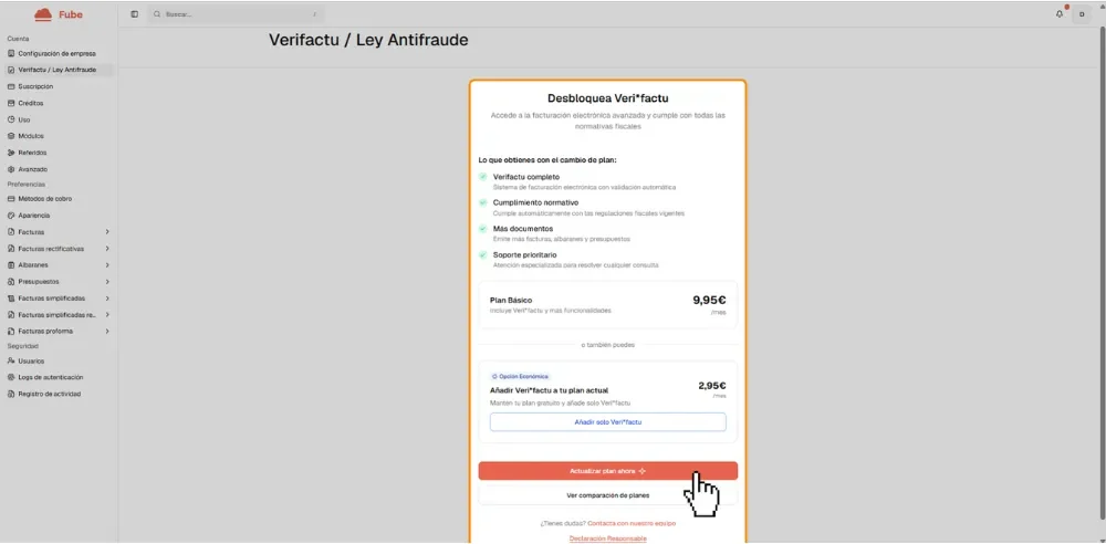 Tercer paso de la guía de activación de Verifactu