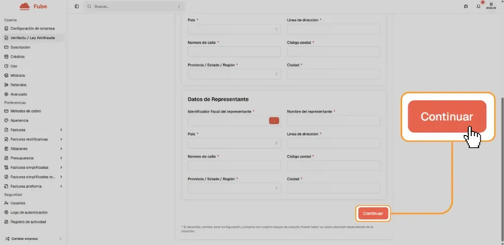 Sexto paso de la guía de activación de Verifactu